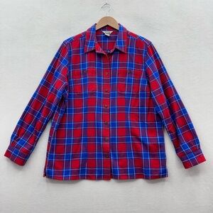 Duluth Trading Co Women's Large Red Blue Plaid Button Up Shirt